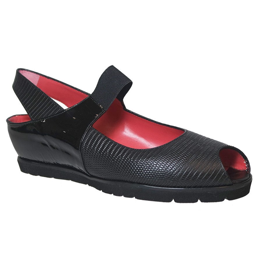 Women Pas De Rouge Sandals | Silvia P928-Black-Lizard