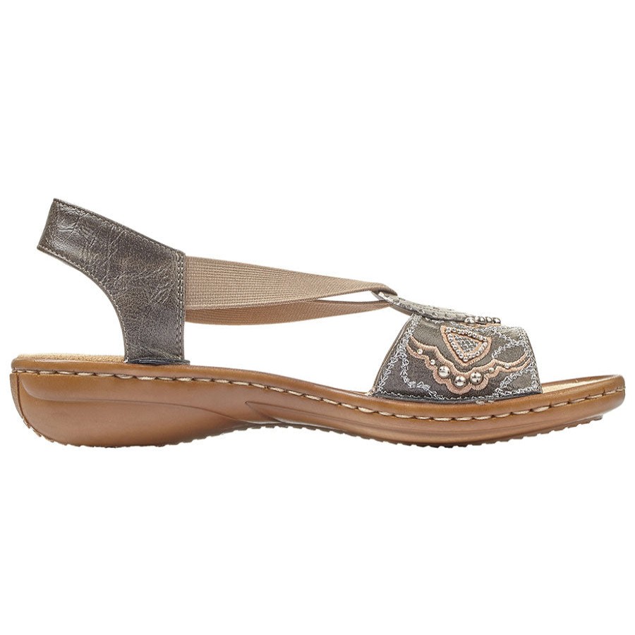 Women Rieker Sandals | 608B9-45-Smoke-Leather